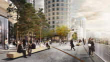 KPC og Danica forventer, at KPC kan gå i gang med funderingsarbejdet ultimo 2020, og at hele projektet på Postgrunden står færdigt i 2024. Illustration: Lundgaard & Tranberg Arkitekter