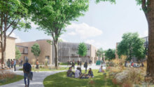 Tilbygningen på det nye Horsens Gymnasium & HF omfatter et nybyggeri på cirka 6.300 kvm i to etager. Illustration: C.F. Møller Architects