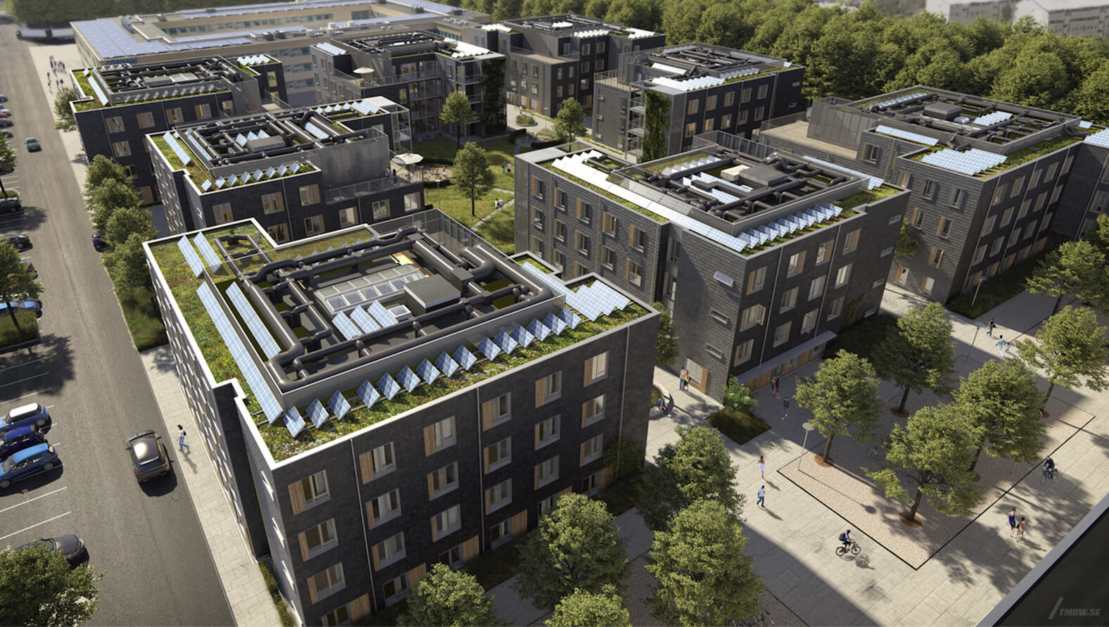 Studieboligprojektet med478 bæredygtige ungdomsboliger i Lyngby. Illustration: Tegnestuen Vandkunsten