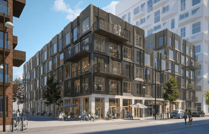 Kollegiet på Helsinkigade, der får 277 værelser, er tegnet af Henning Larsen Architects. Illustration: Henning Larsen Architects
