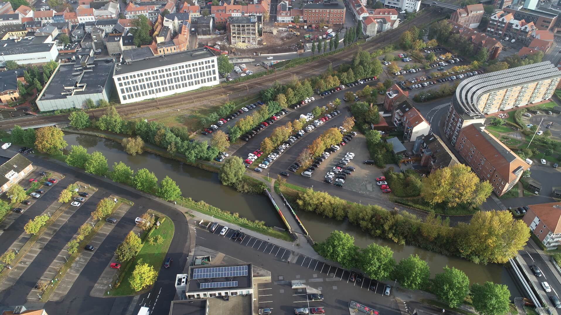 Holmsminde-del af den 30.000 kvm store grund centralt i Kolding. Foto: Kolding Kommune